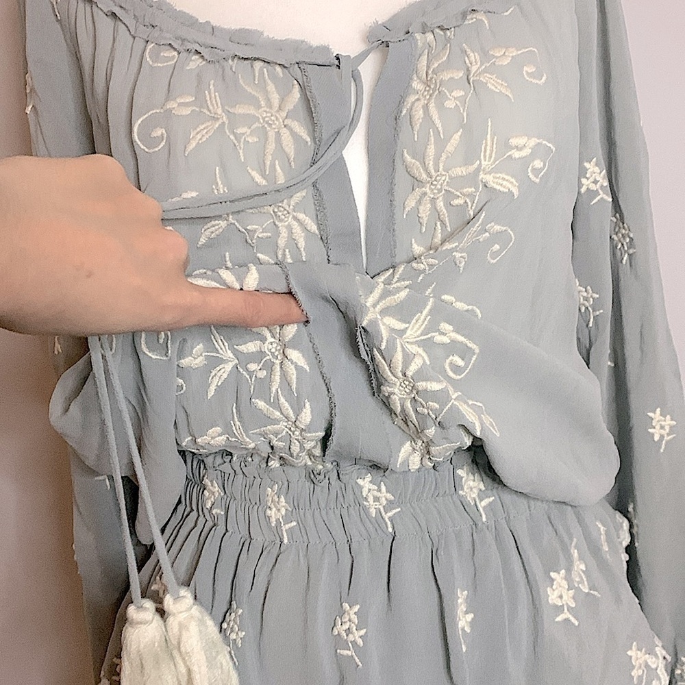 LoveShackFancy popover silk mini dress gray white small - Picture 6 of 9